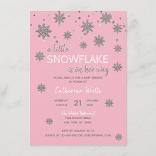 Snowflakes Pink Silver Grey BABY SHOWER Girl Invitation