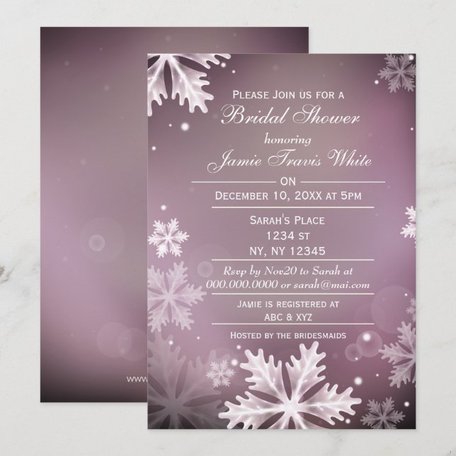 Snowflakes Pink Winter Bridal shower invite (Front/Back)