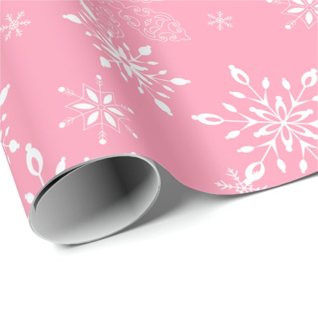 Snowflakes Pink Wrapping Paper (Roll Corner)