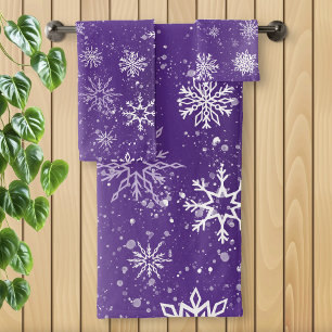 Snowflakes Purple Bath Towel Set