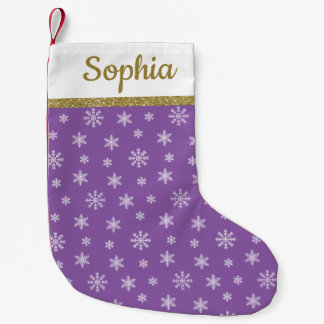 Snowflakes Purple pattern personalised name Small Christmas Stocking