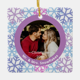 Snowflakes Purple Photo Christmas Ornament