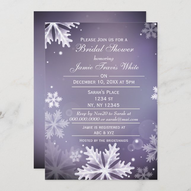 Snowflakes Purple Winter Bridal shower invite (Front/Back)