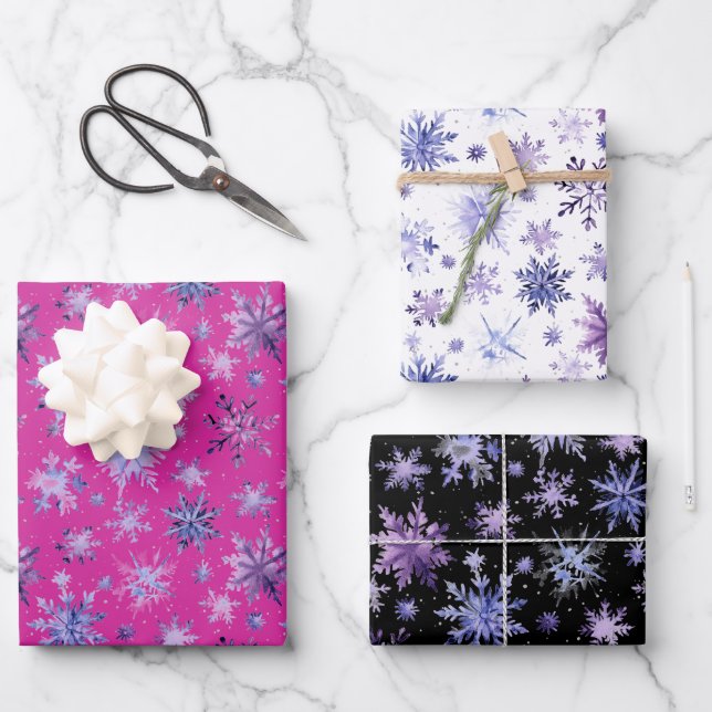 Snowflakes purple wrapping paper sheet (Front)