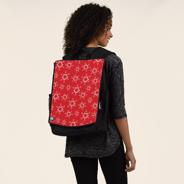 Snowflakes, Red and White Snowflakes, Snow Backpack (Worn)