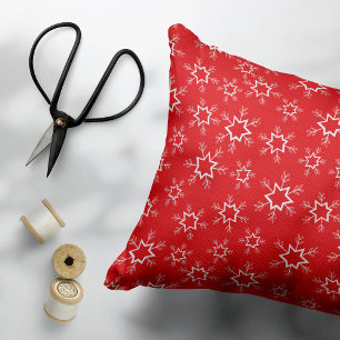 Snowflakes, Red and White Snowflakes, Snow Decorative Cushion
