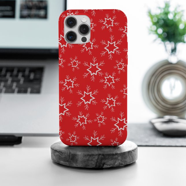 Snowflakes, Red and White Snowflakes, Snow iPhone Case (Creator Uploaded)