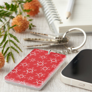 Snowflakes, Red and White Snowflakes, Snow Key Ring