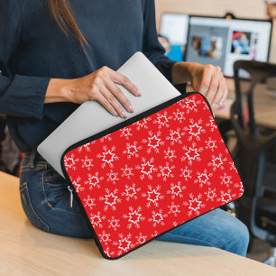 Snowflakes, Red and White Snowflakes, Snow Laptop Sleeve