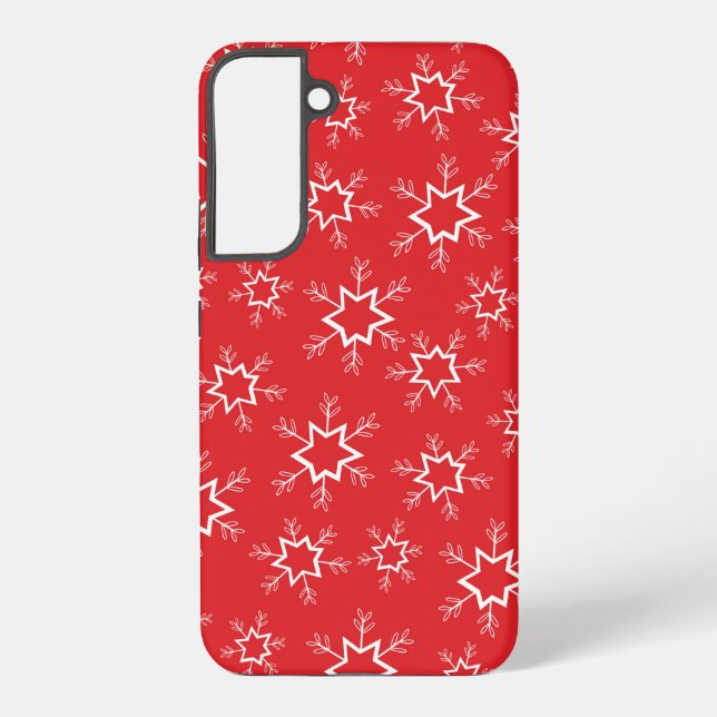 Snowflakes, Red and White Snowflakes, Snow Samsung Galaxy S22+ Case (Back)