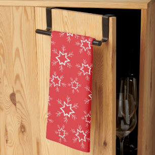 Snowflakes, Red and White Snowflakes, Snow Tea Towel