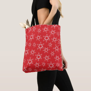 Snowflakes, Red and White Snowflakes, Snow Tote Bag
