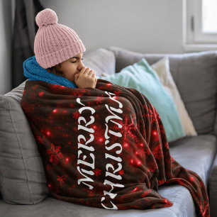 Snowflakes Red Background Fleece Blanket