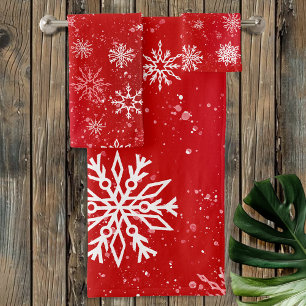 Snowflakes Red Bath Towel Set