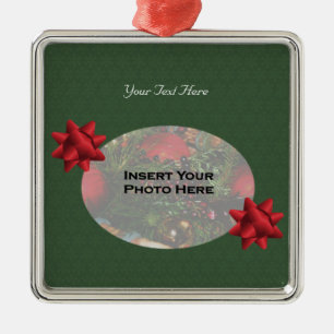 Snowflakes Red Bows Holiday Photo Ornament