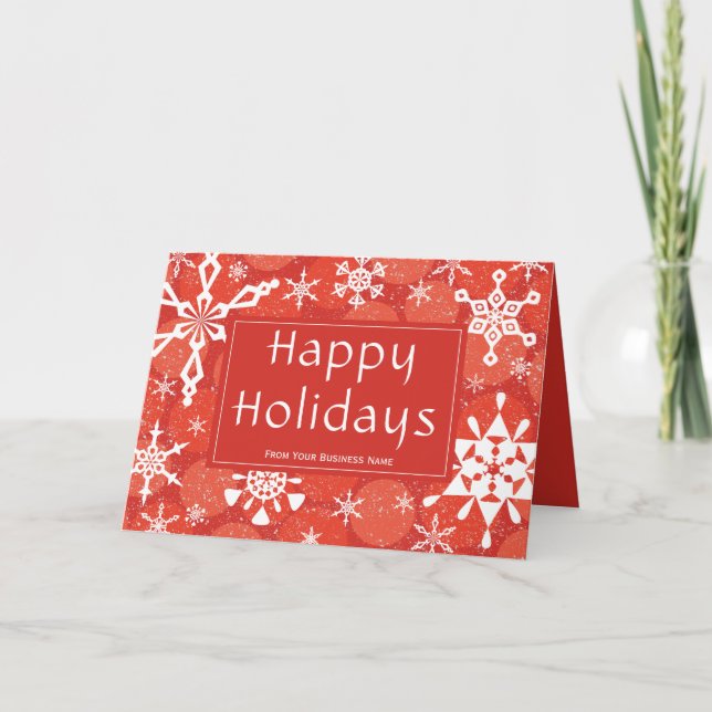 Snowflakes Red Corporate Business Happy Holidays Holiday Card (Front)