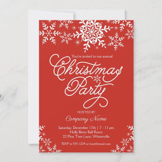 Snowflakes Red Corporate Company Christmas Party Invitation (Front)