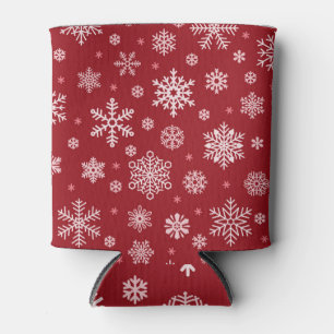 Snowflakes, red decor, Christmas pattern. Can Cooler