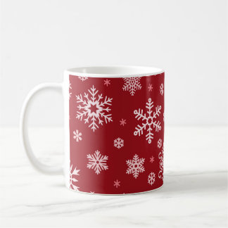 Snowflakes, red decor, Christmas pattern. Coffee Mug