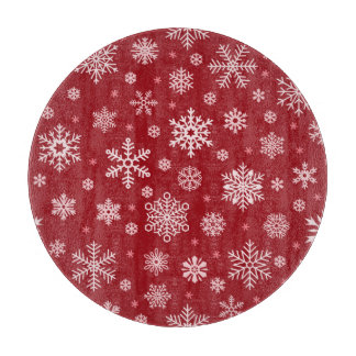 Snowflakes, red decor, Christmas pattern. Cutting Board