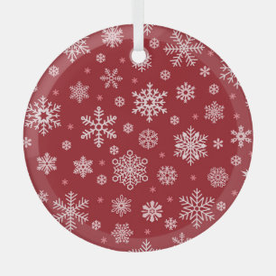 Snowflakes, red decor, Christmas pattern. Glass Tree Decoration