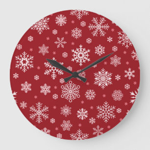 Snowflakes, red decor, Christmas pattern. Large Clock