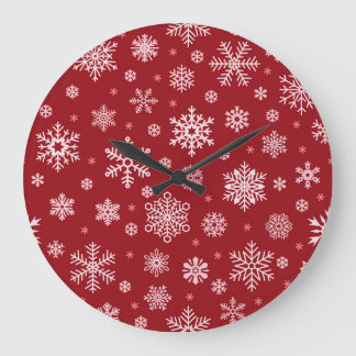 Snowflakes, red decor, Christmas pattern. Large Clock