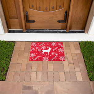 Snowflakes red doormat