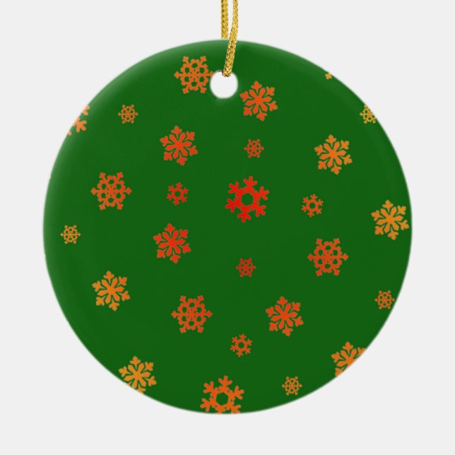 Snowflakes (Red & Gold) [Christmas Pattern] Ceramic Tree Decoration (Front)