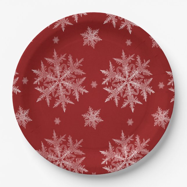 Snowflakes Red Holiday Christmas     Paper Plate (Front)