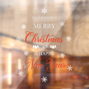 Snowflakes Red Merry Christmas Window Cling