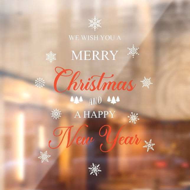 Snowflakes Red Merry Christmas Window Cling (Sheet 2)