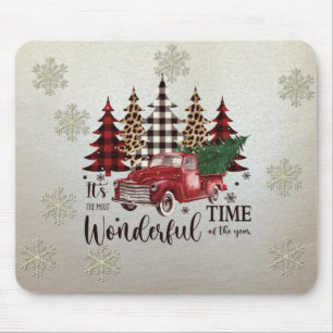 Snowflakes,Red Truck Pine Tree Mouse Mat
