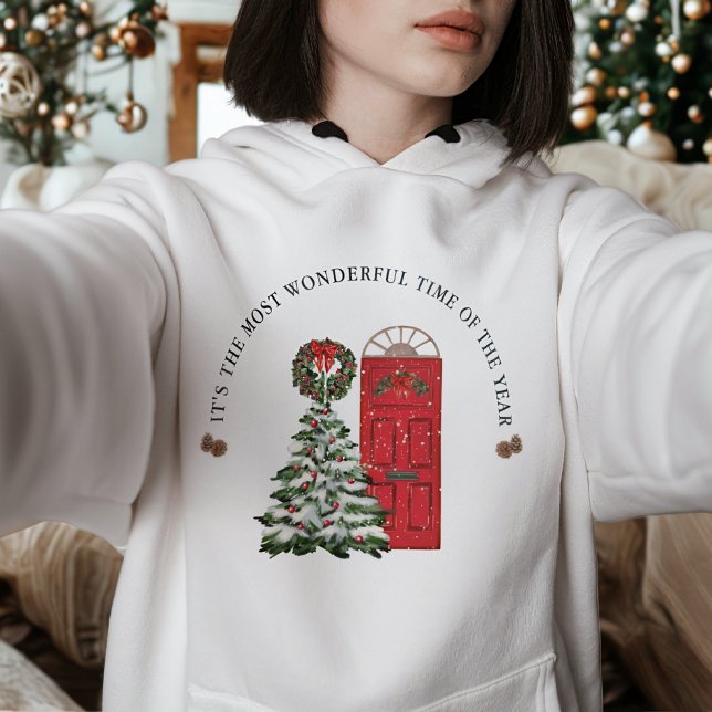 Snowflakes Red Watercolor Cute Xmas Christmas Tree Hoodie (Creator Uploaded)