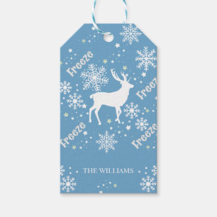 snowflakes reindeer blue gift tags