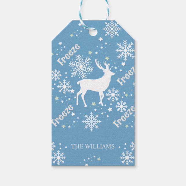 snowflakes reindeer blue gift tags (Front)