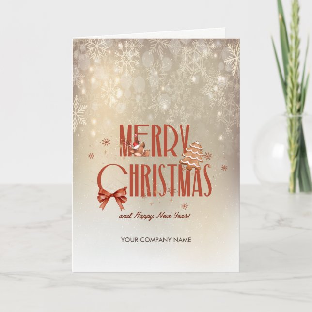 Snowflakes Reindeer Bow Cookies Merry Christmas Holiday Card (Front)