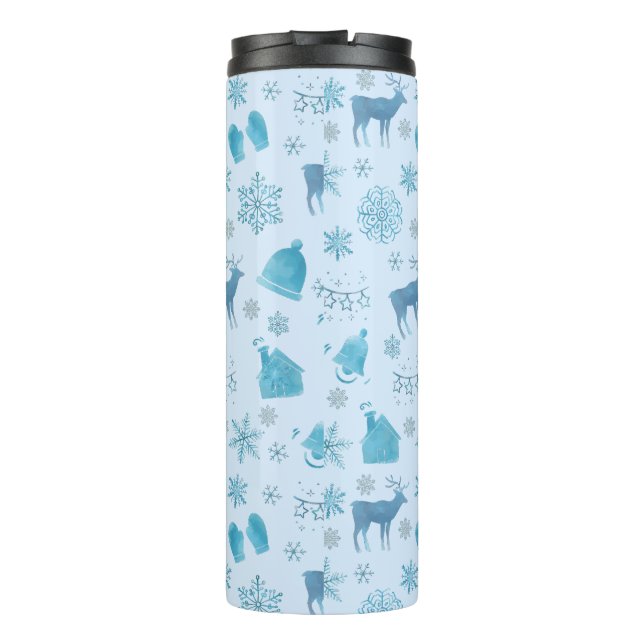Snowflakes, Reindeer & Elegant Holiday Design Thermal Tumbler (Back)