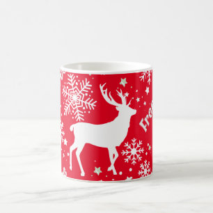 Snowflakes reindeer red coffee mug
