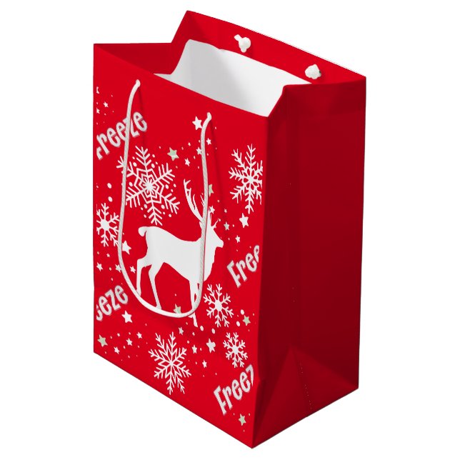 Snowflakes reindeer red medium gift bag (Front Angled)