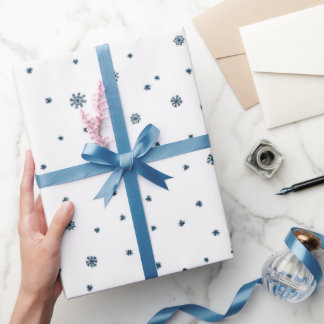 Snowflakes Retro Scandi Doodle in Dark Blue White Wrapping Paper