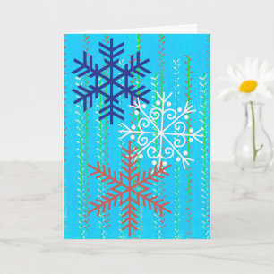 Snowflakes Retro Style in Blue Christmas Card