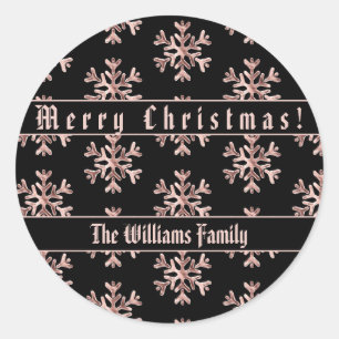 Snowflakes Rose Gold Snowflake Pattern Christmas Classic Round Sticker