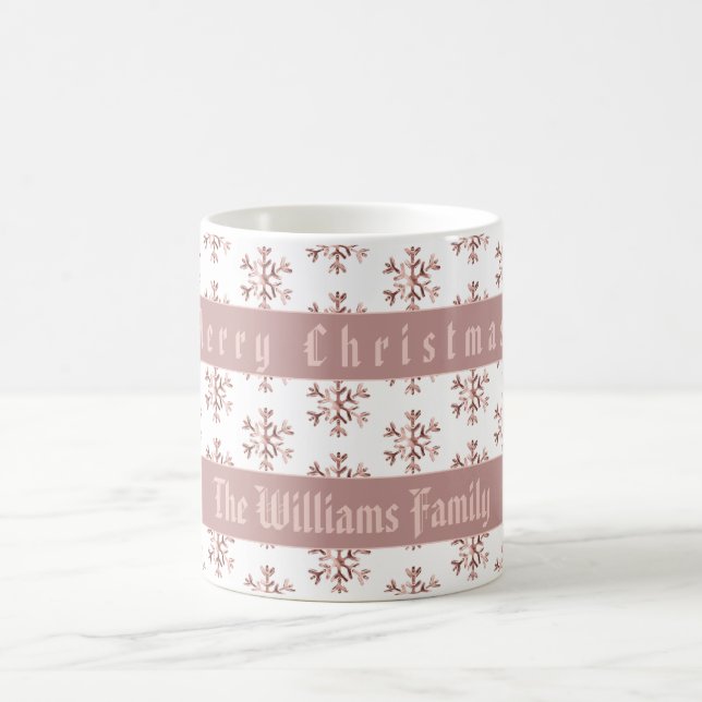 Snowflakes Rose Gold Snowflake Pattern Elegant Coffee Mug (Center)