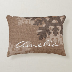 Snowflakes Rustic Home Decor Faux Burlap Monogram Decorative Cushion