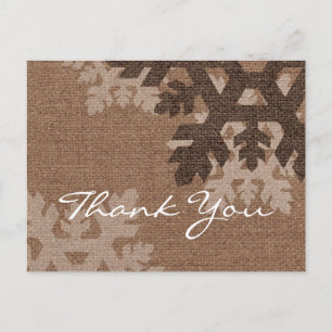 Snowflakes Rustic Style Faux Burlap Thank You Postcard