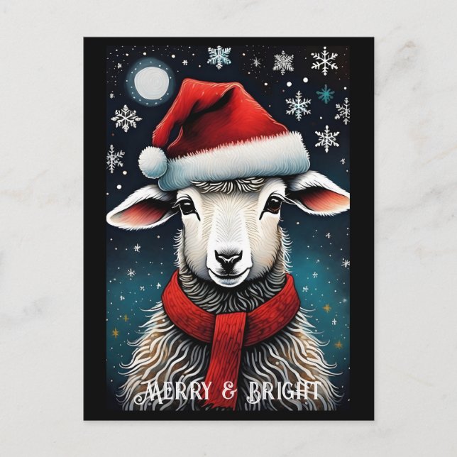 Snowflakes Santa Cute Baby Sheep Christmas Holiday Postcard (Front)
