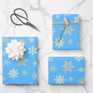 Snowflakes Seamless Pattern Blue Christmas Wrapping Paper Sheet