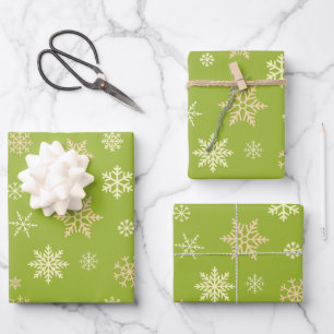 Snowflakes Seamless Pattern Green Christmas Wrapping Paper Sheet