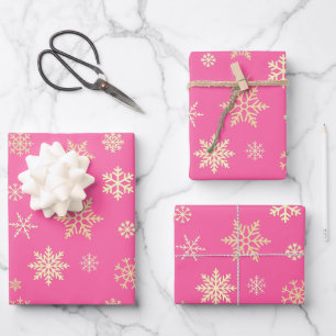 Snowflakes Seamless Pattern Hot Pink Christmas Wrapping Paper Sheet